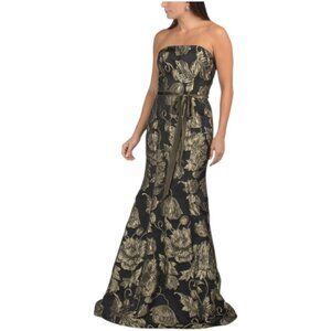 RENE BY RENE RUIZ Strapless Jacquard Mermaid Gown With Velvet Belt